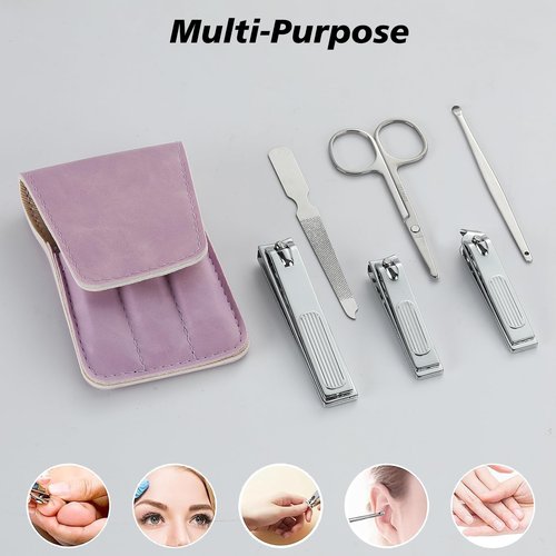 Nail Clipper Set Gifts for Women, 6 Pcs Case Fingernail Clipper Christmas Stocking Stuffers for Adults (Purple)