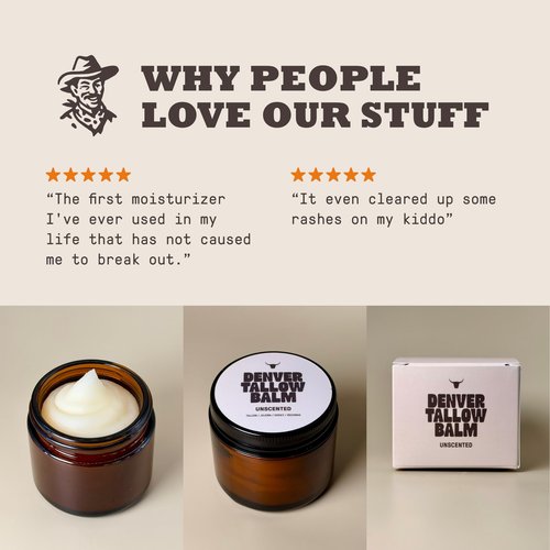 Tallow and Honey Balm - Unscented - Grass Fed Beef Tallow, Organic Jojoba Oil, Raw Honey, Raw Beeswax