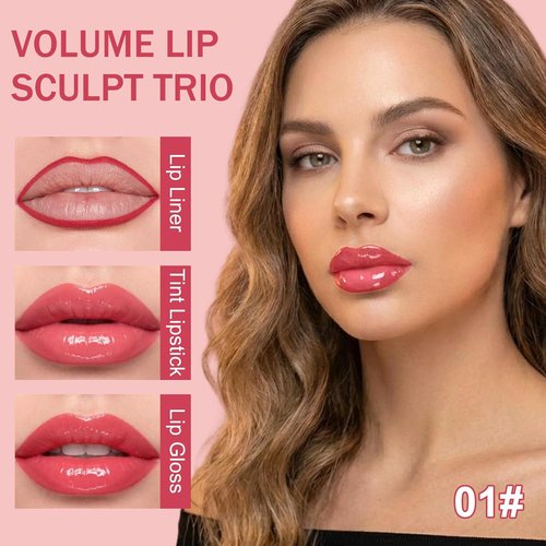 Skiennix 3PCS Lip Combo Set - Matte Lip Liner, Hydrating Tint Lipstick & Shine Gloss | Long-Lasting Plumping Kit