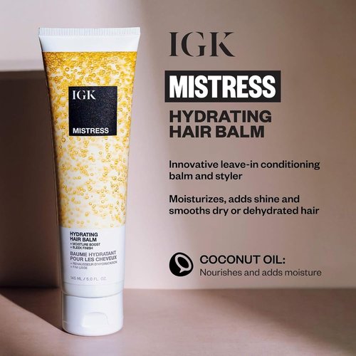 IGK Mistress Hydrating Hair Balm - Leave-In Conditioner & Smoothing Cream for Frizz Control | Vegan Coconut Oil Treatment