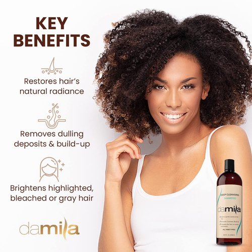 Damila Deep Cleansing Shampoo - Clarifying Formula for All Hair Types - Removes Residue & Product Build-Up (4 Fl Oz)