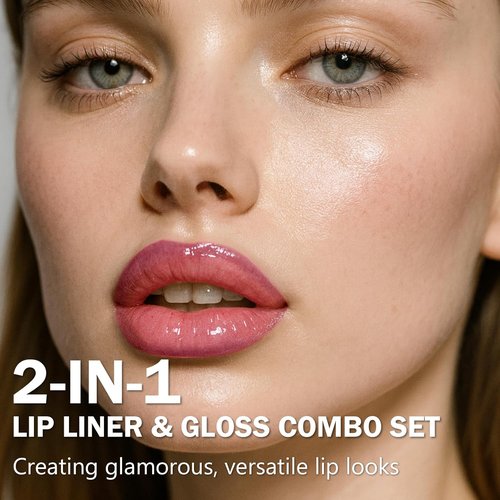 Skiennix Lip Liner & Gloss Lipstick Combo - 2-in-1 Dual-Ended Soft Pink Velvet Matte & Buildable Light Pink Gloss Set for Women, Long-Lasting Shine & Plumping Finish