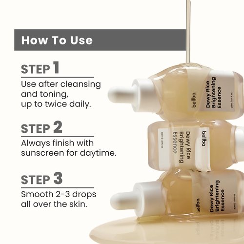 BELLBA Dewy Rice Essence Korean Serum for Face - K-beauty Skincare Rice Serum - Get Even Tone and Glass Skin - Hydrating, Lightweight, Non-Comedogenic (1 fl.oz)