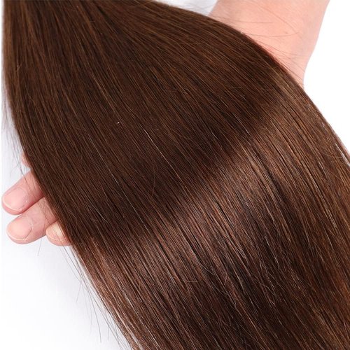 Color 4 Straight Bundles Human Hair Dark Brown Bundles Double Weft Brazilian Virgin Chocolate Brown Straight Remy Hair Extensions Silky and Soft for Black Women (12 12 12 inch 3 Bundles)