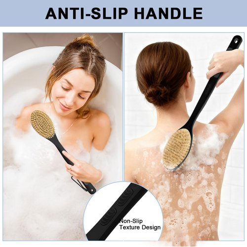 Bubbob Back Scrubber, Back Scrubber for Shower, Bath Brush Long Handle for Shower with Double Sided Bristles for Wet or Dry Brushing (Black)