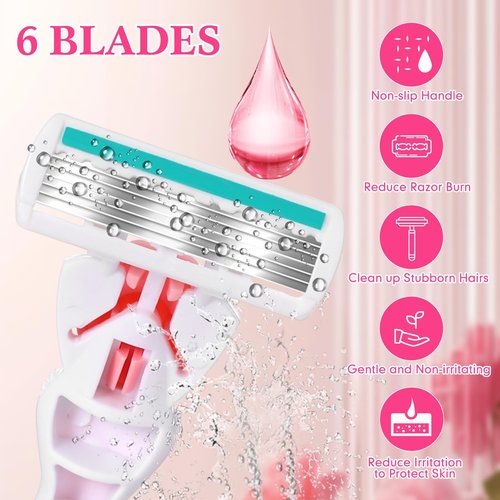 Lasnten 66 Pcs Razors for Women Bulk Sensitive Skin Razor Women's Disposable Shavers Include 3 Non-slip Handles and 63 Blade Refills