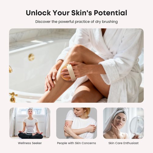 eaxun Bamboo Dry Brushing Body Brush Set, Natural Exfoliating Boar Bristle Face & Body Scrub Brush for Lymphatic Drainage, Cellulite, Blood Circulation and Glowing Skin, 2 Pack