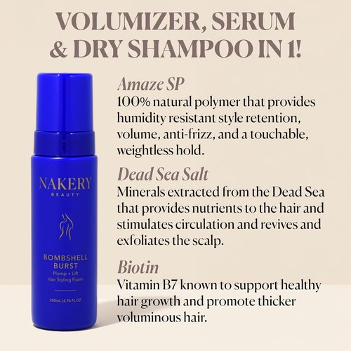 Nakery Bombshell Burst Hair Foam - Volumizing Mousse for Curly & Straight Hair | Lightweight Formula with Biotin & Keratin