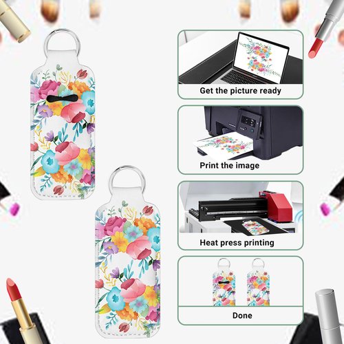 120 Pcs Sublimation Lipstick Holder Keychain with Key Ring Heat Transfer Blank Travel Keychain Small Items Organizer for Women Travel Supplies