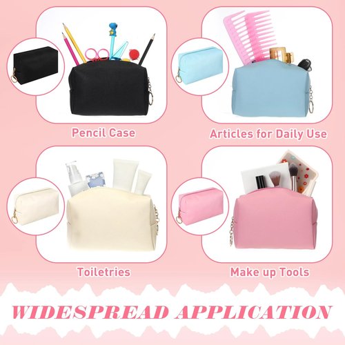 Chunful 24 Pcs Preppy Makeup Bag PU Leather Cosmetic Bag Bulk Makeup Plain Pouch Waterproof Toiletry Purse for Women Traveling Preppy Pencil Case Valentine's Day Gifts(Mixed Colors)
