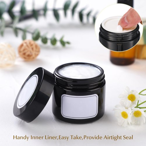 Layhit 60 Pcs 2 oz Glass Jars with Lids Bulk, Small Jars Containers Travel Storage Jar with Inner Liners Labels for Candle Scrubs, Lotions, Cream, Lip Balm (Black,Black Lid)
