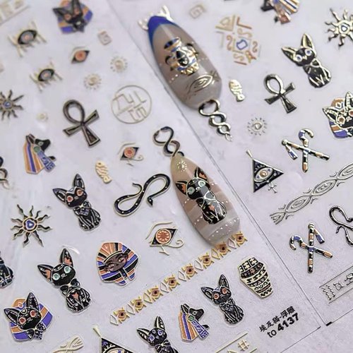 Dedyel Cat Nail Stickers 5D Embossed Cartoon Nail Art Sticker Egyptian Nail Decals for Women Girls Kids Nail Art Decoration