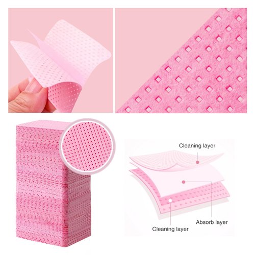 EyvirQic 1800Pcs Lint Free Nail Wipes, Pink No Lint Nail Wipes for Gel Nails Lint Free Polish Remover, Wipe Off Eyelash Extension Glue, Nail Cleaning Pad Supplies
