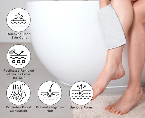 COTTON CRAFT Bath Mitt - Exfoliating Glove - Set of 6 Euro Spa Waffle Weave Towel Mitts - 100% Cotton Body Shower Glove Washcloth with Hanging Loop - Sensitive Skin Friendly - Large 5.5x10 - White