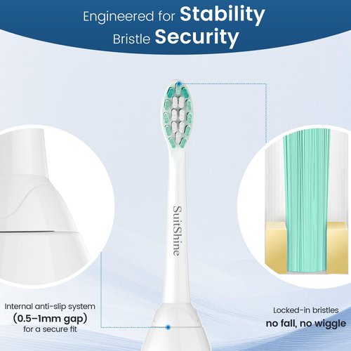 SuitShine Replacement Toothbrush Heads Compatible with Philips Sonicare and More Click-on Handles 8 Pack White