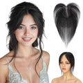 Hairro Human Hair Toppers For Women No Bang Middle Part Side Bangs Hair Clip Wispy Thin Short Wiglet Hairpieces 11 Inches 14g #1B Natural Black