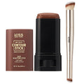 Kiss New York Airy Velvet Contour Stick (Cognac 0.70 Oz) With Dual Ended Contour Brush Set, Cool Toned Face Sculpting Cream Makeup, Buildable Lightweight Natural Finish Formula with Hyaluronic Acid
