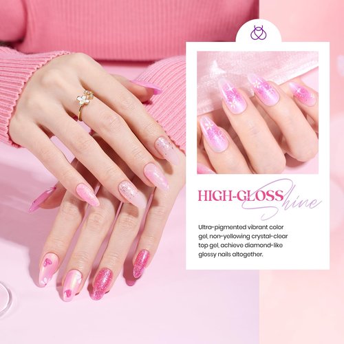 Beetles Gel Nail Polish Set – 6 Pink Shades with Shimmer & Glitter Soak Off UV LED Gel Polish Kit Long Lasting Pink Reverie Collection DIY Home Salon Manicure Gift for Women & Girls