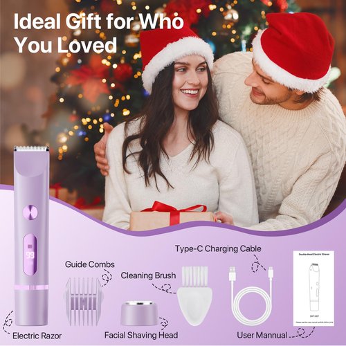 Bikini Trimmer for Women, Painless Electric Razor Remover for Leg, Body, Armpit & Facial Hair, Rechargeable Cordless IPX7 Waterproof Shaver with Ceramic Blade, Easy Cleaning, USB Charging, Purple
