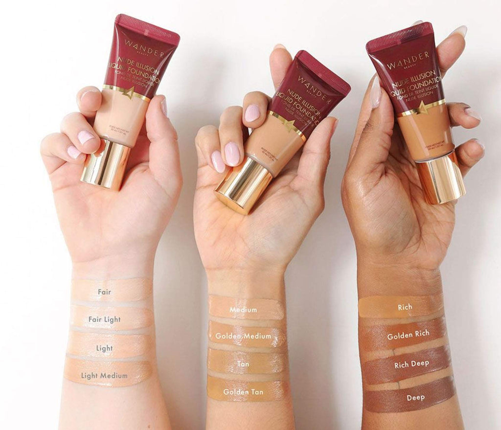 Wander Beauty Nude Illusion Liquid Foundation - Medium to Full Coverage Foundation with Niacinamide & Lotus Extract - Natural Skin Finish - Blurs, Conceals & Contours - Travel-Friendly Tube