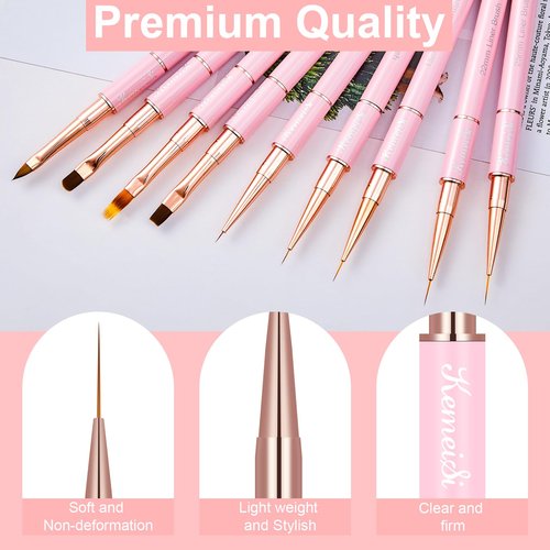 KEMEISI Nail Art Brush Set, 9PCS Double-Ended Acrylic Liner Brush Dotting Pen for Gel Polish, Nail Design Tools for Professional Manicure DIY Home Salon