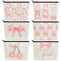 Yeyeplum 6 Pcs Pink Bow Makeup Bag Gifts for Women Coquette Bow Cosmetic Bag Bulk Preppy Travel Makeup Pouch Aesthetic Portable Versatile Zipper Pouch Birthday Gifts(Classic Style)