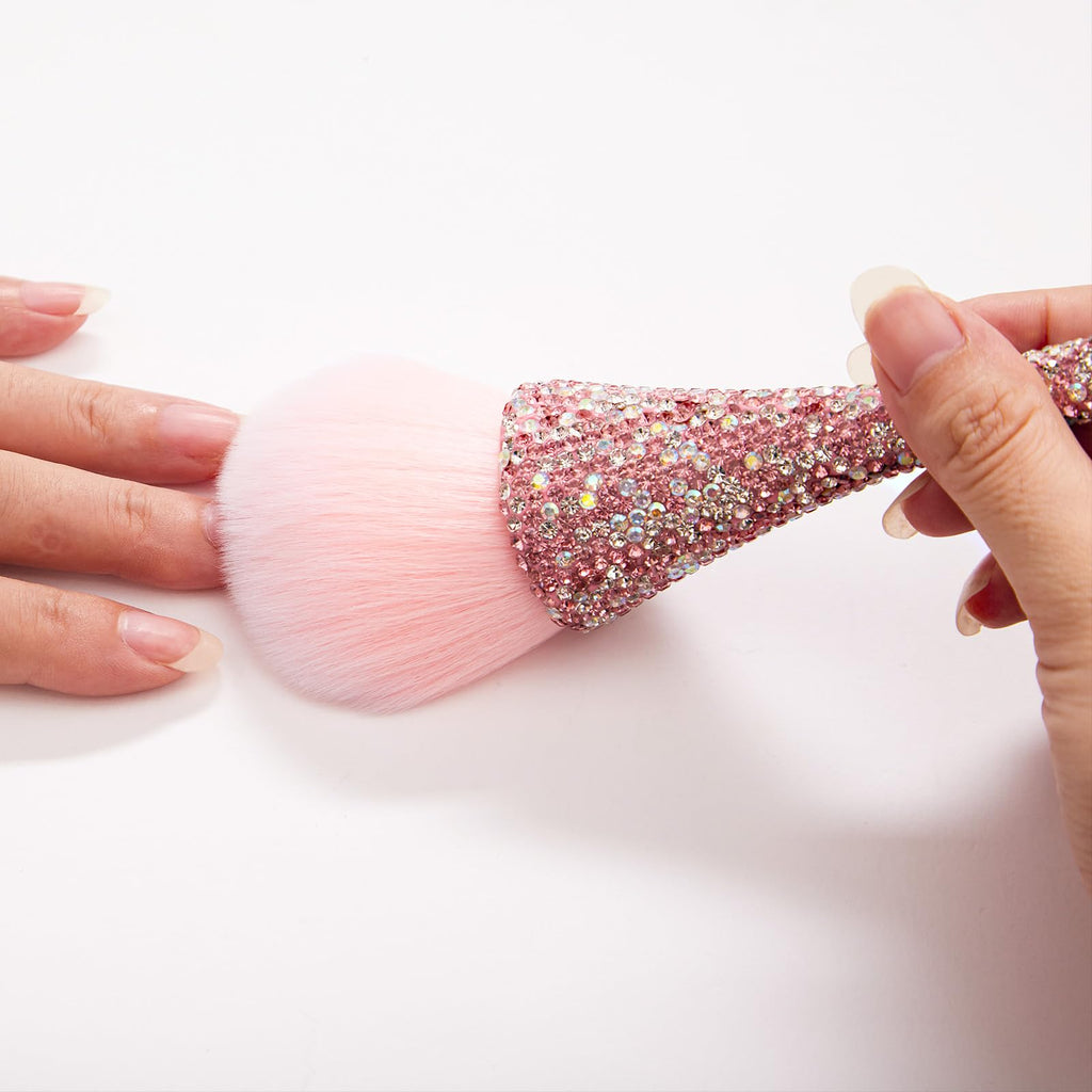 XEAOHESY 1pc Pink Rhinestones Nail Dust Brush Mineral Powder Brush Blush Brush Soft Fluffy Foundation Brush Large Face Powder Makeup Brushes Kabuki Brush for Powder