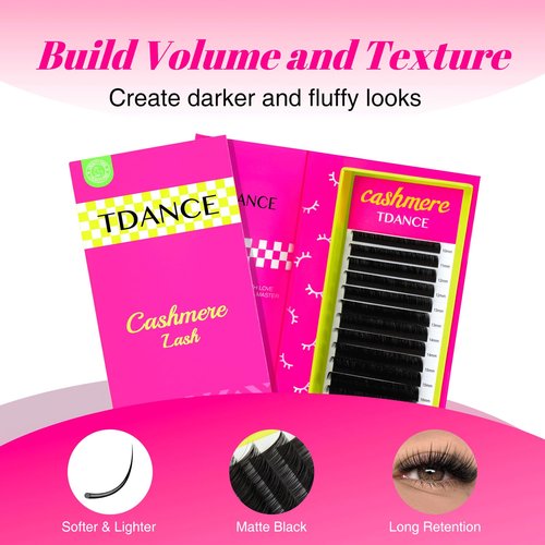 TDANCE Cashmere Lash Extensions 0.03mm CC Curl 8-15mm Super Matte Black Volume Lash Extensions Eyelash Extensions Professional Salon Use(0.03-CC,8-15mm)