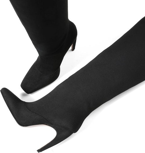 Femflame Knee High Boots - Wide Calf Suede Long Boots with Square Toe & Stiletto Heel