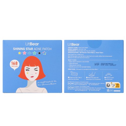 LitBear Acne Patch Pimple Patch, 6 Colors 240 Dots Star Pimple Patches with Tea Tree Oil & Centella Oil, Hydrocolloid Acne Pimple Patches for Face Cute Zit Patches Pimple Stickers Acne Dots