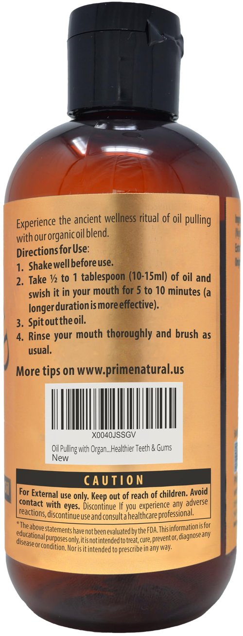 PRIME NATURAL Oil Pulling with Organic Coconut & Organic Peppermint Oil 8oz | Cocomint | Natural Oral Care & Teeth Whitening | Alcohol Free Mouthwash Freshens Breath, Healthier Teeth & Gums