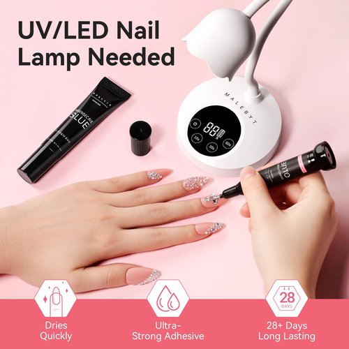 Makartt Nail Rhinestone Glue Set - Gel Nail Glue for Rhinestones, 3D Art Design Super Strong Adhesive for Charm Gems Jewel Crystal Beads Diamonds, 15ml & 8ml, Easy Use, Cured Need