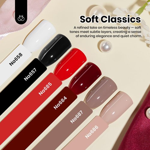 Beetles Hema-Free Gel Nail Polish Set - 6 Colors 15ML Brown Burgundy Black White Red Nude Soft Classics Polish Soak off Uv Led Lamp Nail Art Salon Colorful Bottle Manicure
