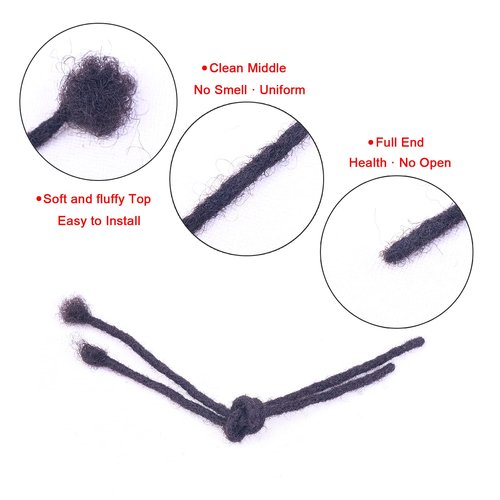 100% Real Human Hair Dreadlock Extensions, ADIASAI 0.8cm Thickness 8 Inch 30 Strands Can Be Dyed and Bleached Full Hand-made Loc Extensions for Men Women Kids 100% Unprocessed Natural Black