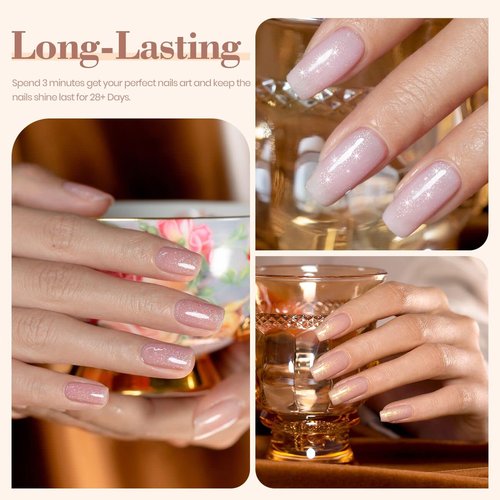 RARJSM Glitter Nude Gel Polish 6pcs Set Pale Pink Milky Jelly Cashmere Pink Beige Apricot Champagne Brown Shimmer Iridescent Holographic Gel Nail Polish 7.5ml Translucent Natural Soak off UV LED Cured