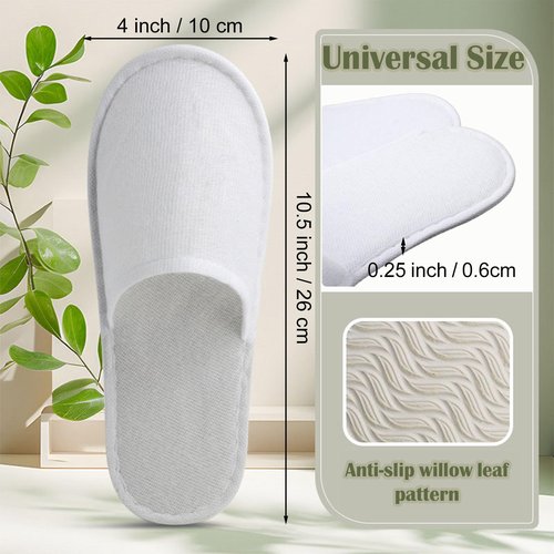 Nexboraque 30 Pairs 10.5 Inch Disposable Slipper for Guests, White Spa Slippers Bulk House Slippers Non Slip Closed Toe Travel Footwear for Hotel Guests Women Men, Medium