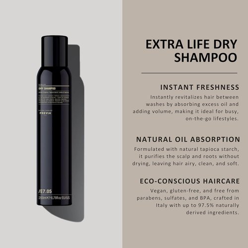 PREVIA Extra Life Dry Shampoo - Instant Scalp Refresh with Natural Tapioca Starch | Absorbs Oil & Impurities | 6.76 oz
