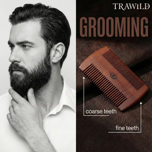 TRAWILD Sandalwood Beard Comb for Men with Mother of Pearl Inlay, Premium Grooming Wood & Wooden Comb for Beard and Mustache