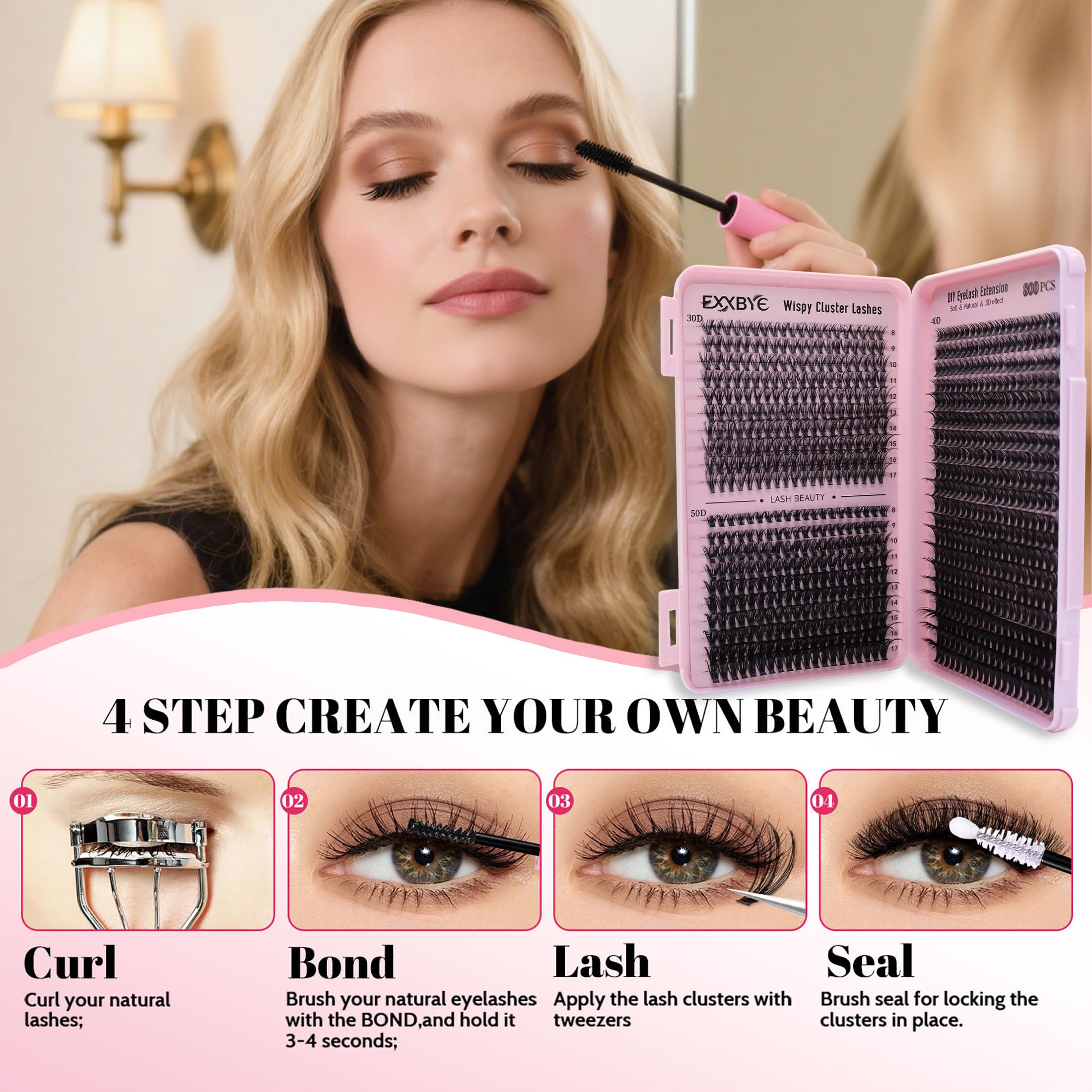 Wispy Lash Clusters Kit 800pcs Lash Extension Kit DIY Eyelash Clusters 30D&40D&50D Lashes Clusters 8-18mm With Lash Bond and Seal, Lash Tweezers, Lash Remover，Lash Brush