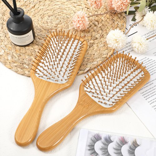 12-Pack Natural Bamboo Hair Brushes for Scalp Massage & Detangling, Anti-Static Wooden Paddle Brush with Ergonomic Handle and Bamboo Bristles, DIY Engraving Gifts(9.65'' X 3.35'', White)