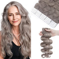 SEGOHAIR Wavy Tape In Hair Extensions Real Human Hair with Double-Sided Adhesive Professional Hair Extensions for Women 20pcs Body Wave 14 Inches Grey