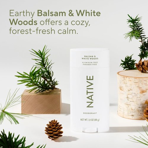 Native Aluminum-Free Deodorant - Balsam & White Woods | 72-Hour Odor Control, 3.1 oz for Men & Women