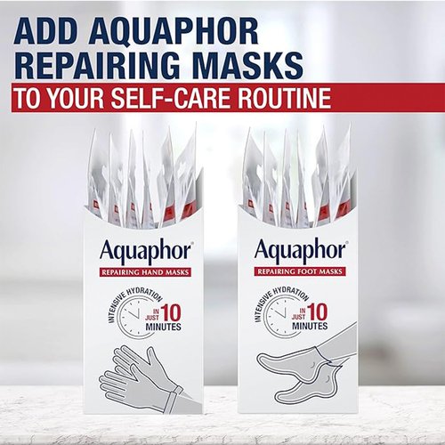 Aquaphor Repairing Hand and Foot Masks Set with Avocado Oil and Shea Butter, Manicure and Pedicure Supplies and At Home Spa Gifts, For Dry Hands and Cracked Feet, 6 Each, Pack of 12