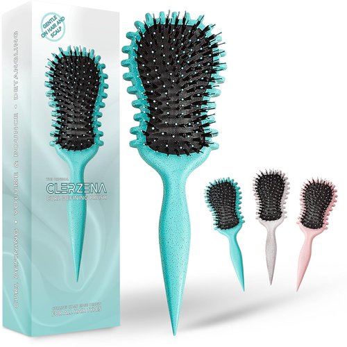 Skiennix Curl Defining Brush - Edge Control Round Hairbrush for Blowouts | Boar Bristle Design, Green