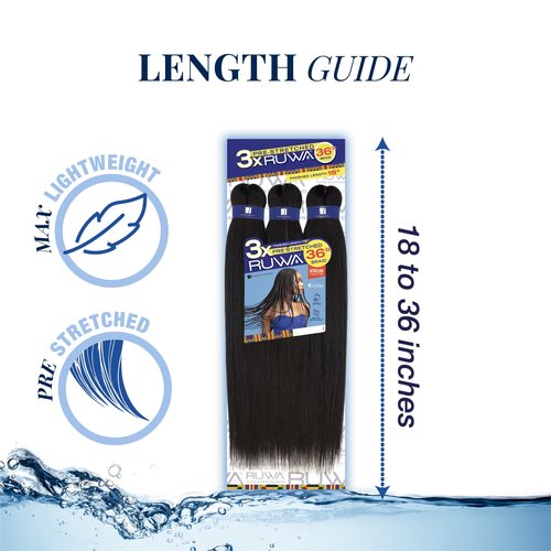 Sensationnel Ruwa prestretched braiding hair - 3x 36 inch water repellent kanekalon fast dry synthetic sports itch free (5 pack, 1B OFFBLACK)