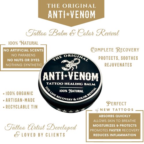 Anti*Venom Tattoo Aftercare – Premium Organic Tattoo Aftercare for Nourishing Fresh Tattoos, Daily Tattoo Moisturizer, Fast-Absorbing, Unscented & Dye-Free, Petroleum-Free, Artisan Quality