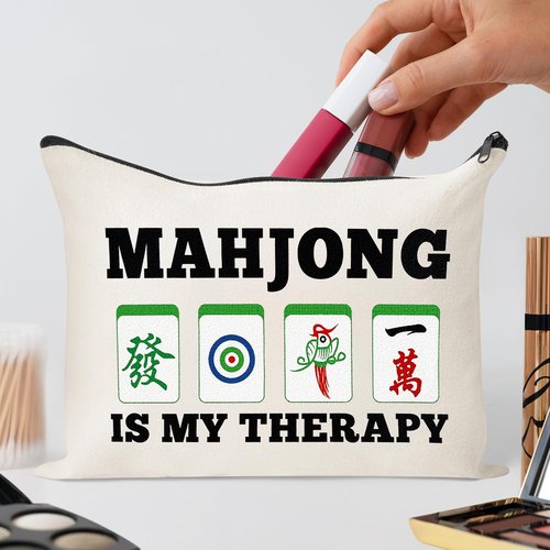 GioXtra Funny Mahjong Makeup Bag - 4Pcs Lucky Mahjong Tiles Gifts Travel Toiletry Zipper Organizer Cosmetic Bag Pen Purse Pouch for Women Board Game Lover Player Birthday Gift Travel Organizer Supply