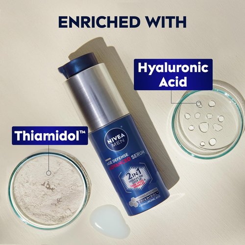 NIVEA MEN Age Defense Face Serum - Reduces Dark Spots & Fine Lines with Thiamidol™ & Hyaluronic Acid | 1 Fl Oz