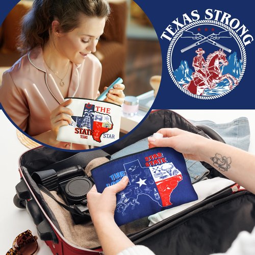 Reginary 9 Pcs City Cosmetic Bag USA City Souvenir Gifts Texas Makeup Bag Chicago Texas Florida Souvenirs Makeup Purse for Women Girls Traveler Birthday Christmas Favors(Texas)