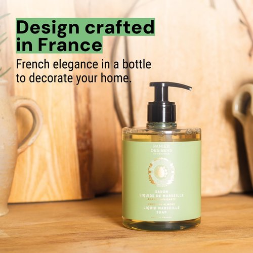 Panier des Sens - Soothing Almond Moisturizing Liquid Hand Soap - French Provence Hand Wash - Savon de Marseille Soap with Olive Oil - Refillable Bottle - 96% Natural Ingredients - 16.9 Fl Oz